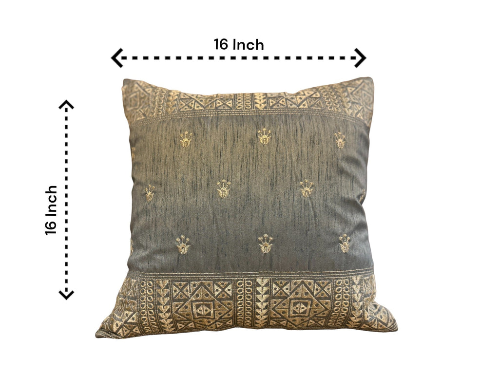 Silk Cushion or Pillow Cover with King Crown & Border Embroidery, Set of 2