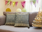Silk Cushion or Pillow Cover with King Crown & Border Embroidery, Set of 2