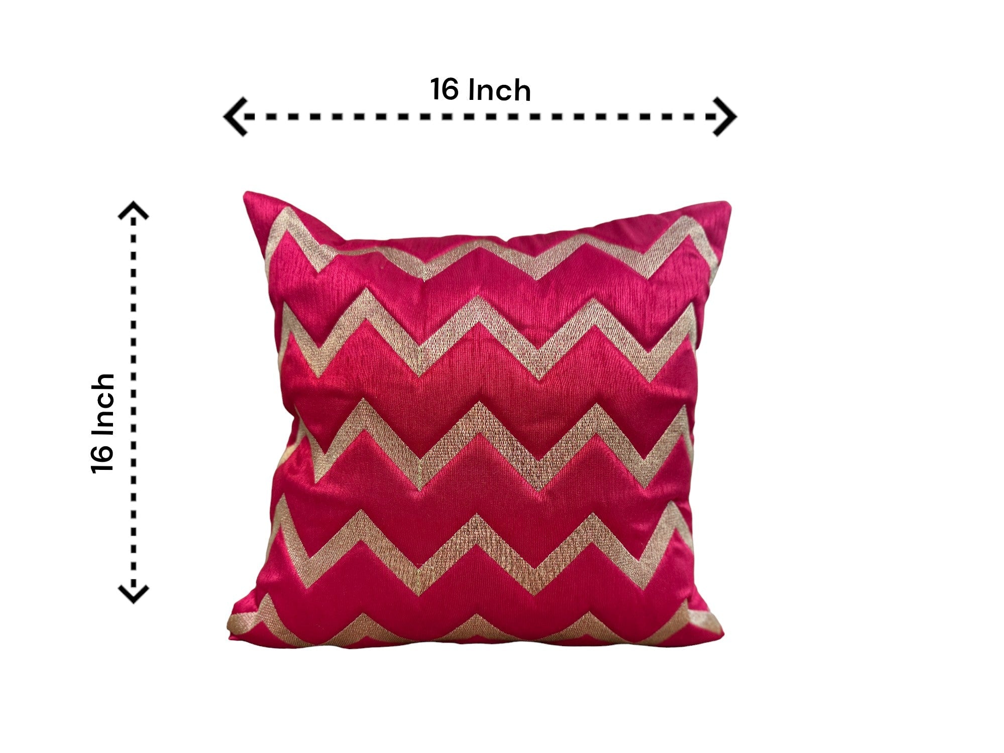 Silk Cushion or Pillow Cover with Golden Zigzag Embroidery, Set of 2