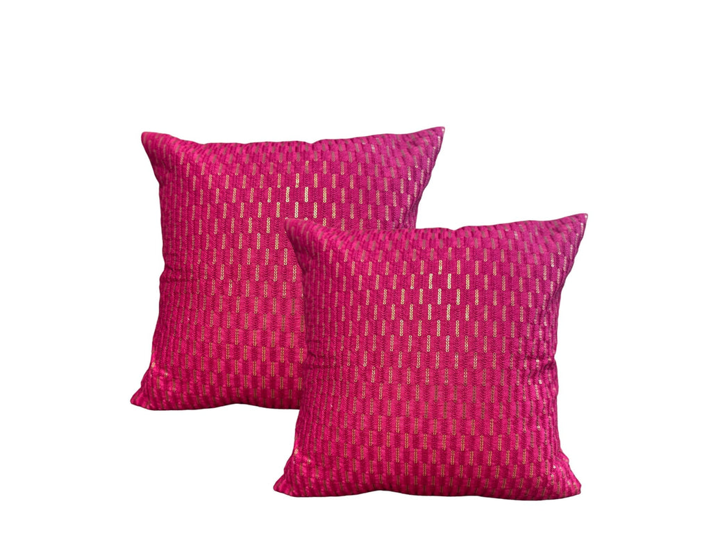 Silk Cushion or Pillow Cover with Full Sequence Design, Set of 2