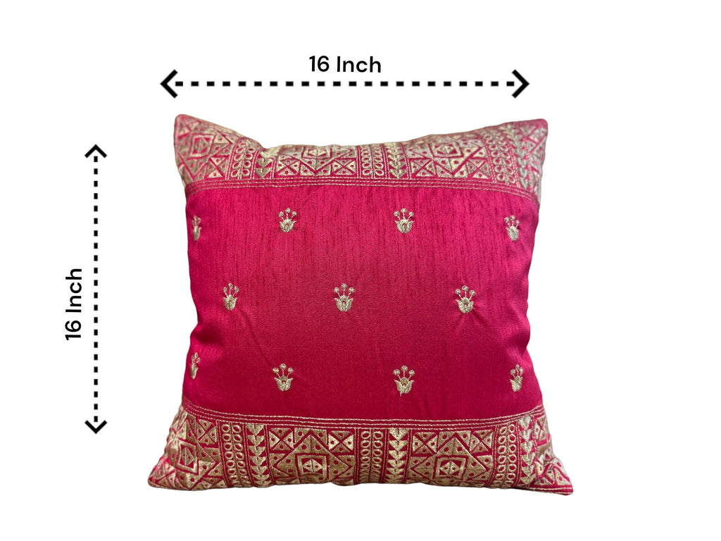 Silk Cushion or Pillow Cover with King Crown & Border Embroidery, Set of 2