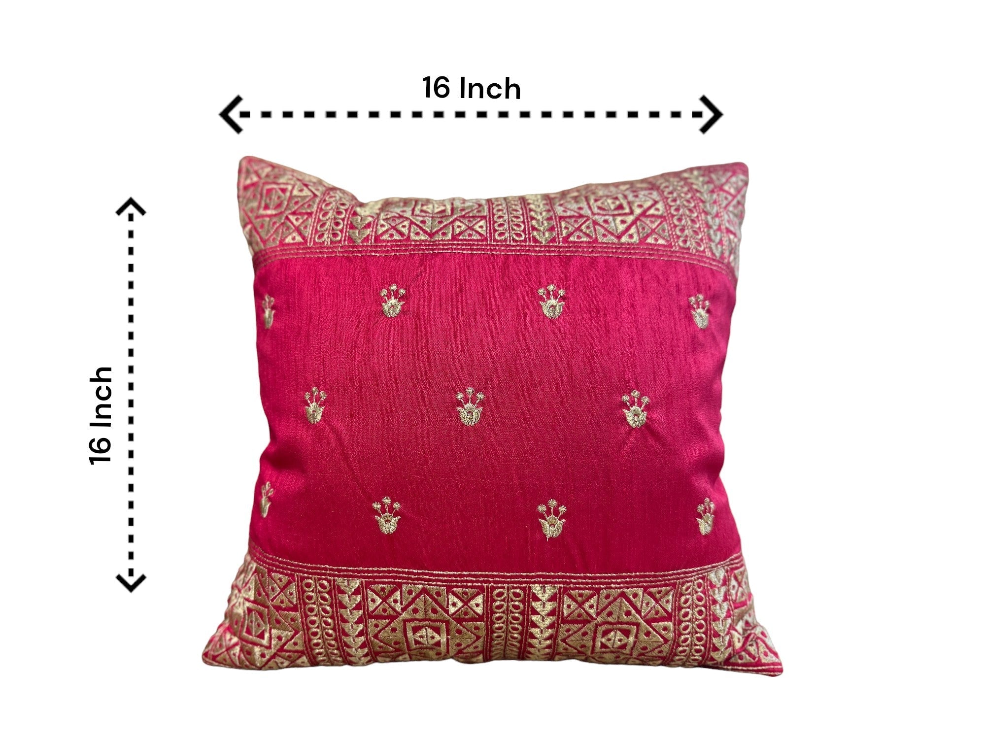 Silk Cushion or Pillow Cover with King Crown & Border Embroidery, Set of 2