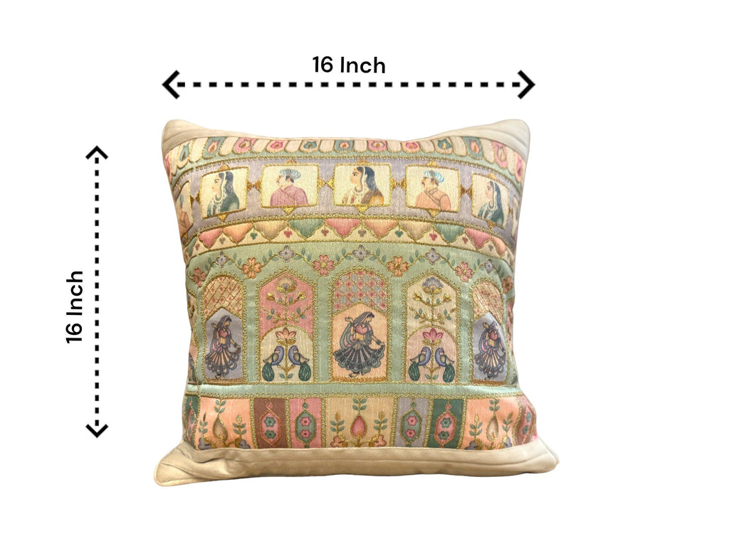 Velvet & Silk Mixed Cushion or Pillow Cover with Raja Rani Thread Work, Set of 1