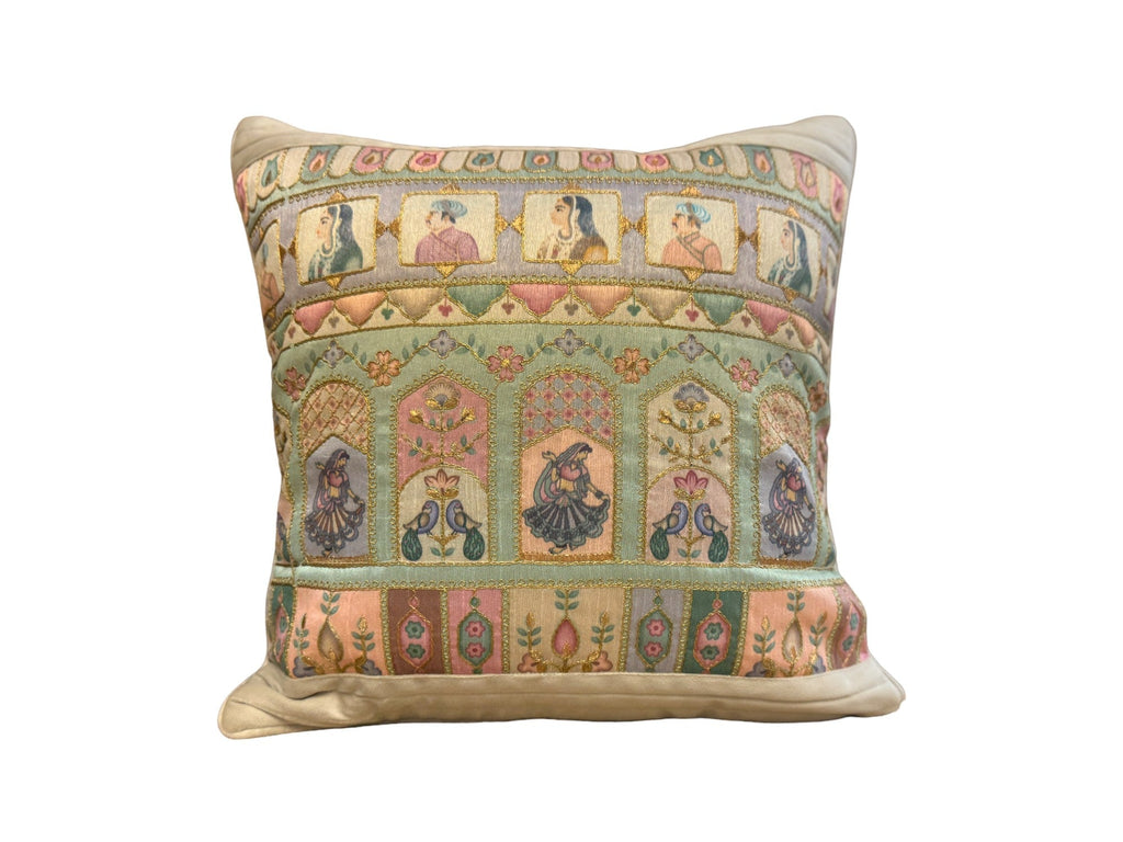Velvet & Silk Mixed Cushion or Pillow Cover with Raja Rani Thread Work, Set of 1