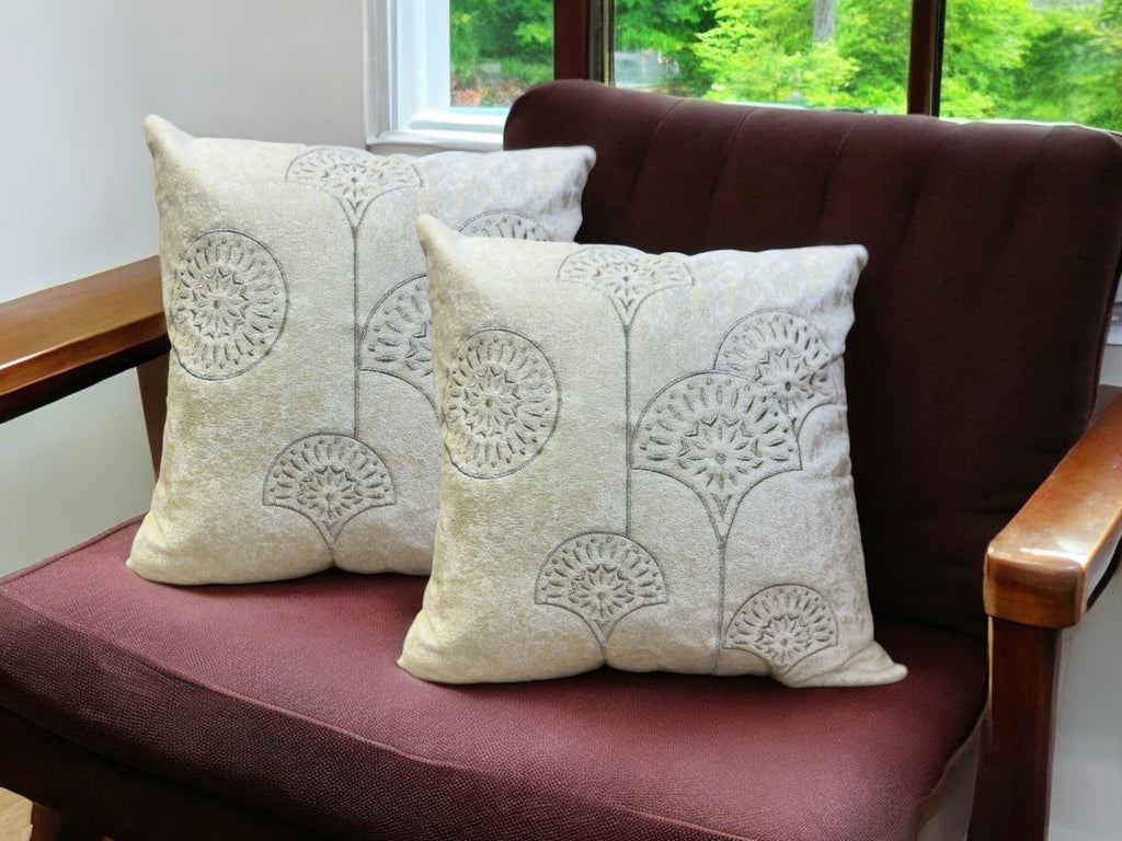 Velvet Cushion or Pillow Cover with Golden Embroidery Set of 2
