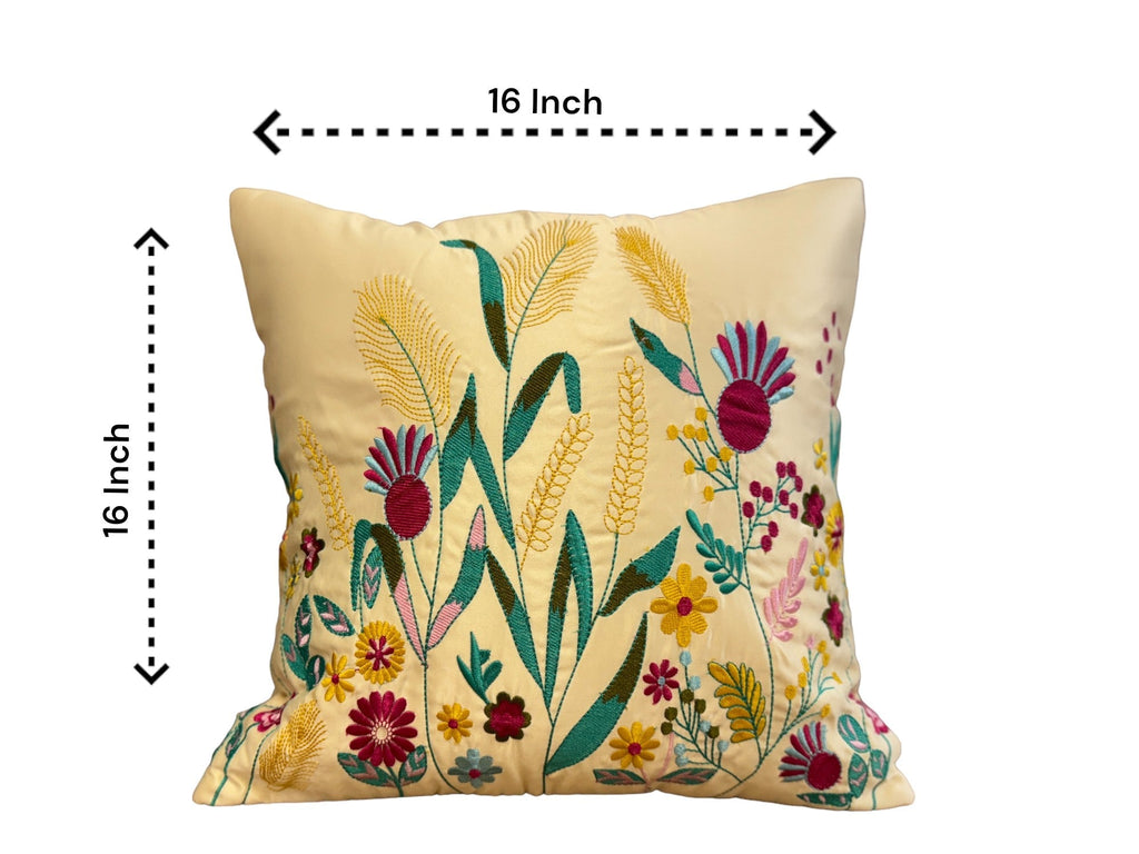 Satin Cushion or Pillow Cover with Garden Embroidery, Set of 2