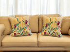 Satin Cushion or Pillow Cover with Garden Embroidery, Set of 2