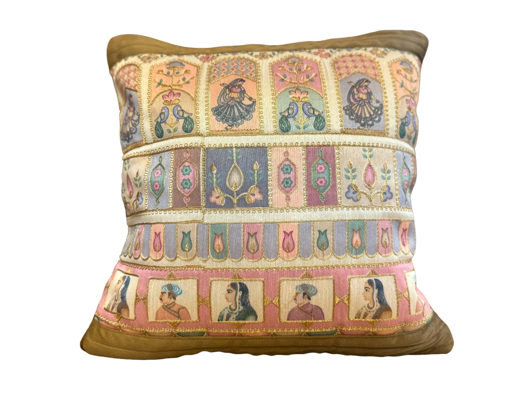 Velvet & Silk Mixed Cushion or Pillow Cover with Raja Rani Thread Work, Set of 1