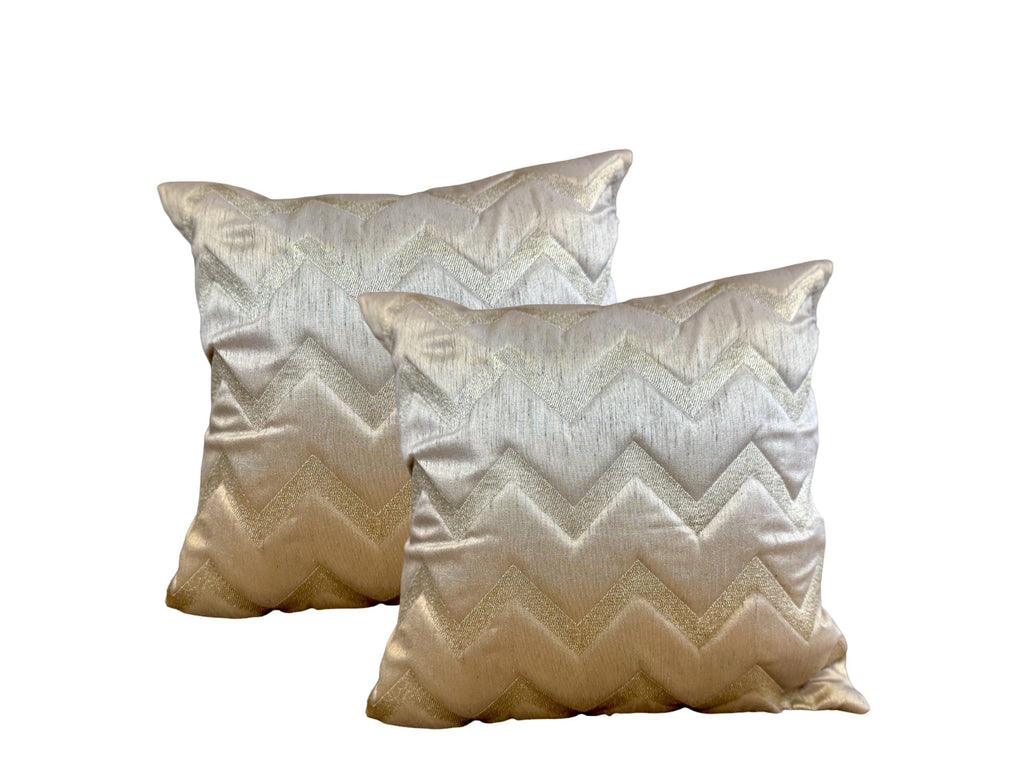 Silk Cushion or Pillow Cover with Golden Zigzag Embroidery, Set of 2