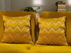 Silk Cushion or Pillow Cover with Golden Zigzag Embroidery, Set of 2