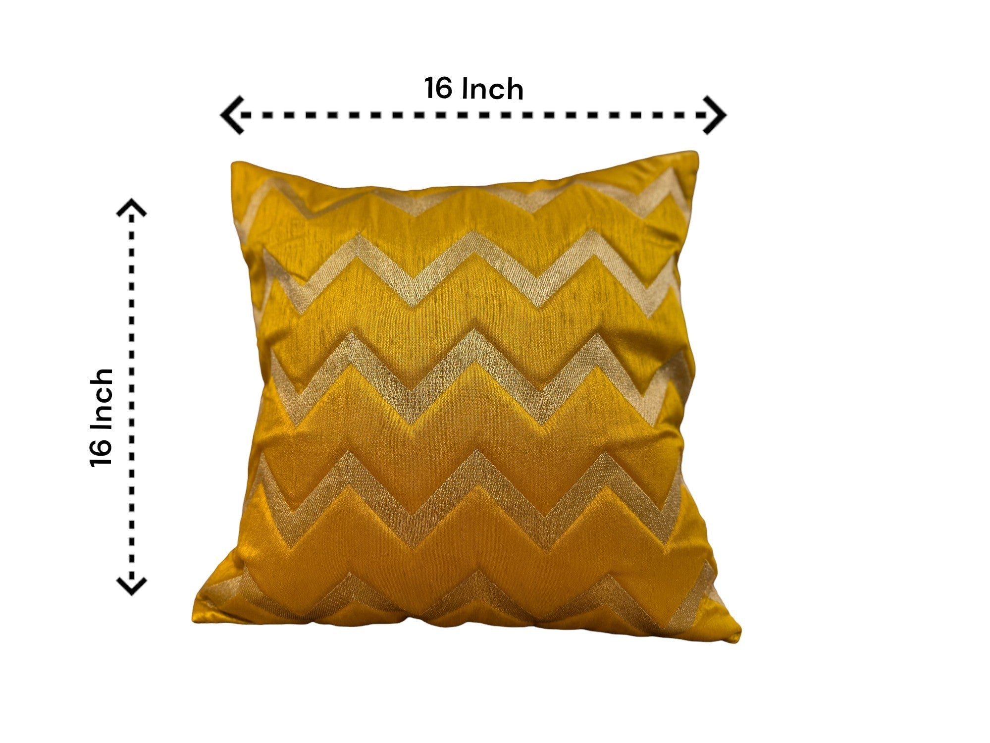 Silk Cushion or Pillow Cover with Golden Zigzag Embroidery, Set of 2