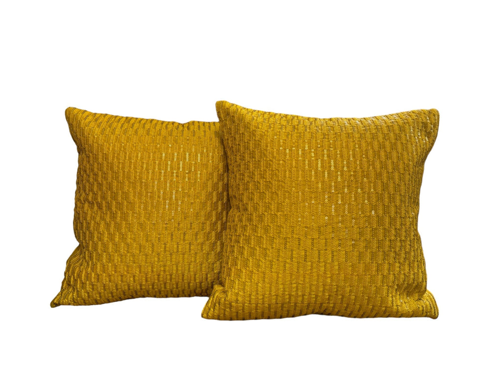 Silk Cushion or Pillow Cover with Full Sequence Design, Set of 2
