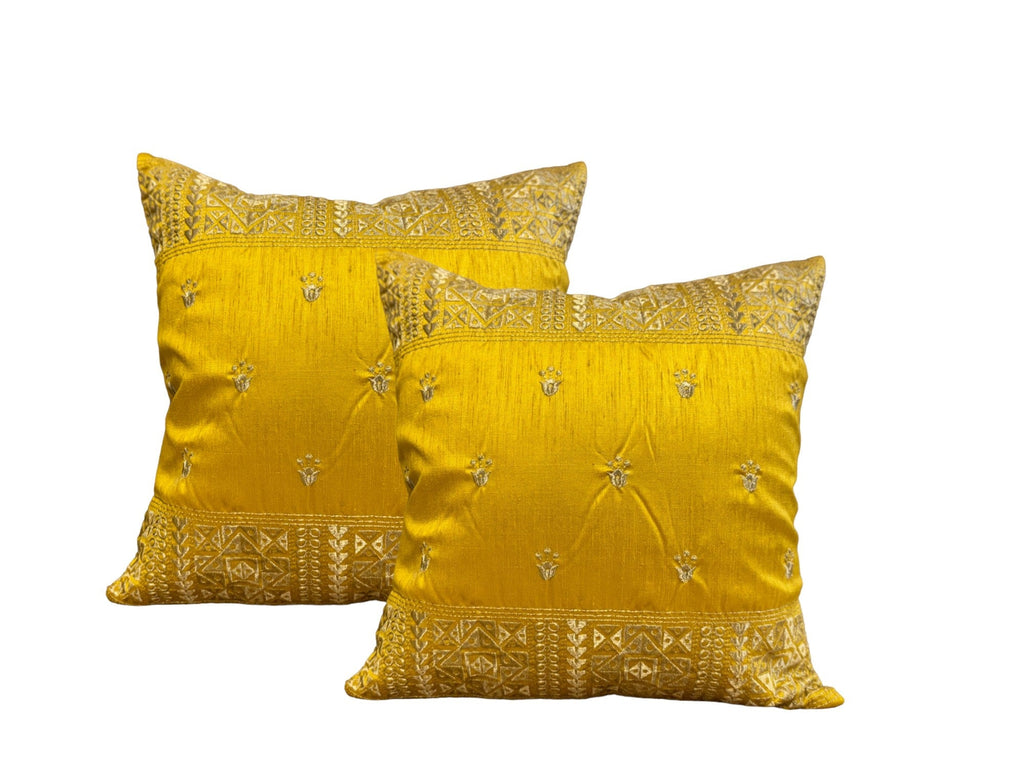Silk Cushion or Pillow Cover with King Crown & Border Embroidery, Set of 2