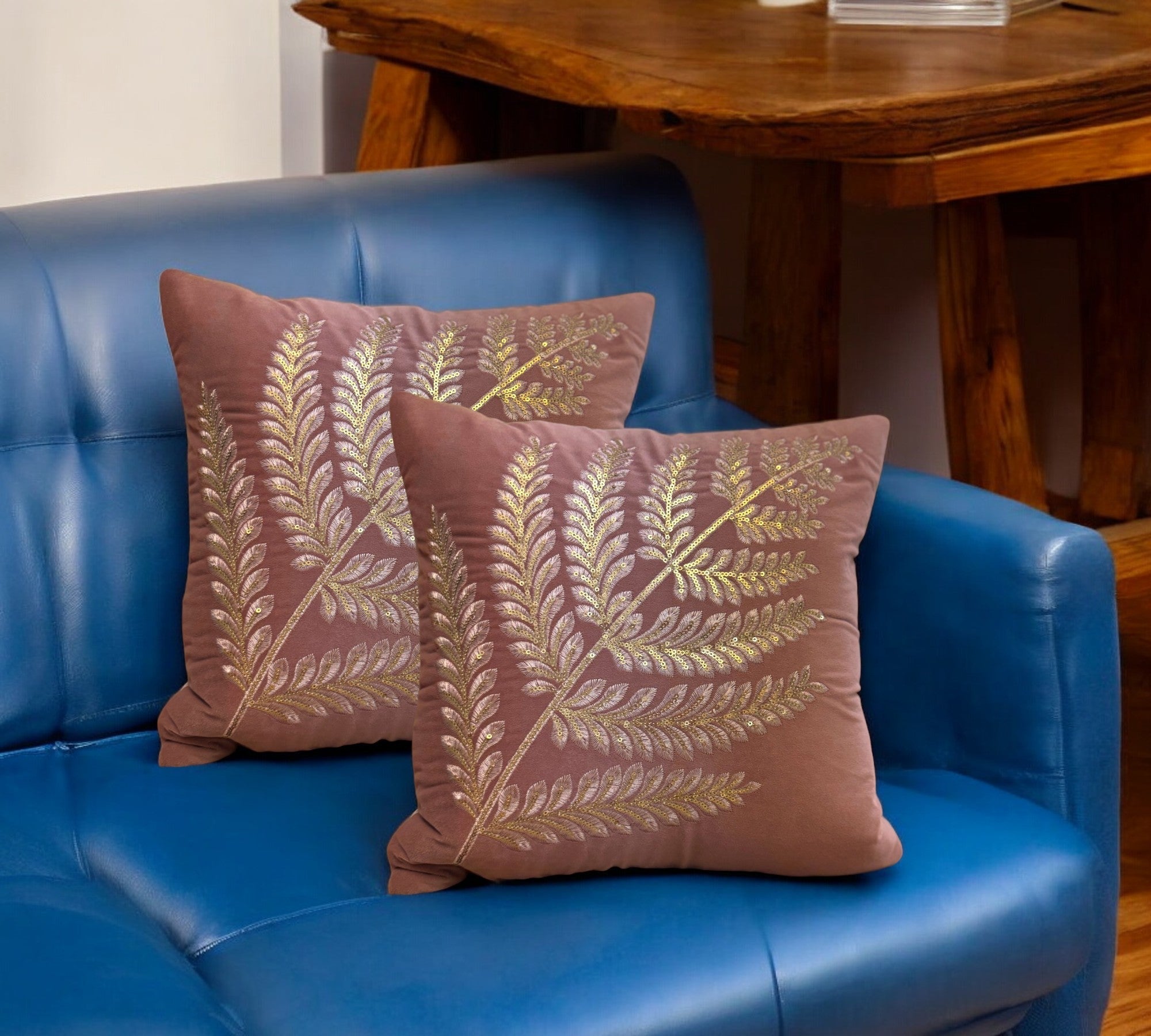 Velvet Cushion or Pillow Cover with Australian Leaf Design, Set of 2