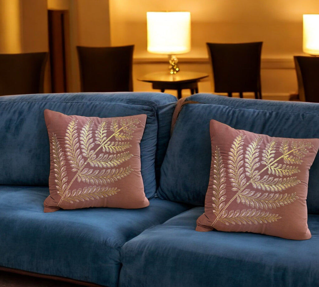 Velvet Cushion or Pillow Cover with Australian Leaf Design, Set of 2