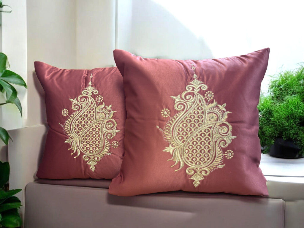 Satin Cushion or Pillow Cover with Koyari Embroidery, Set of 2