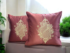 Satin Cushion or Pillow Cover with Koyari Embroidery, Set of 2