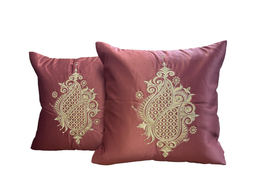 Satin Cushion or Pillow Cover with Koyari Embroidery, Set of 2