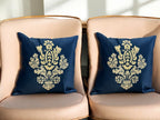 Satin Cushion or Pillow Cover with Golden & Ivory Embroidery, Set of 2