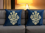 Satin Cushion or Pillow Cover with Golden & Ivory Embroidery, Set of 2