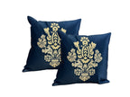 Satin Cushion or Pillow Cover with Golden & Ivory Embroidery, Set of 2