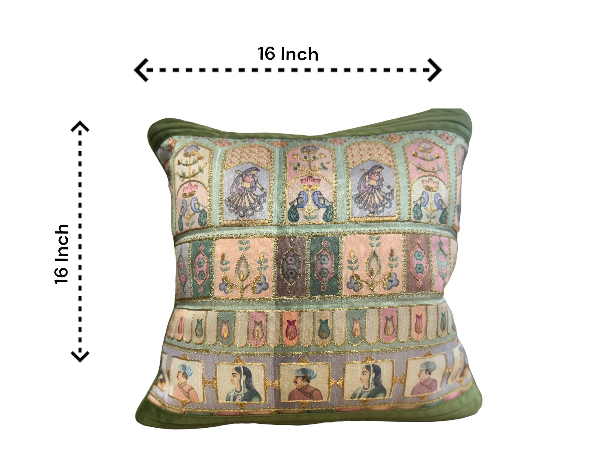 Velvet & Silk Mixed Cushion or Pillow Cover with Raja Rani Thread Work, Set of 1