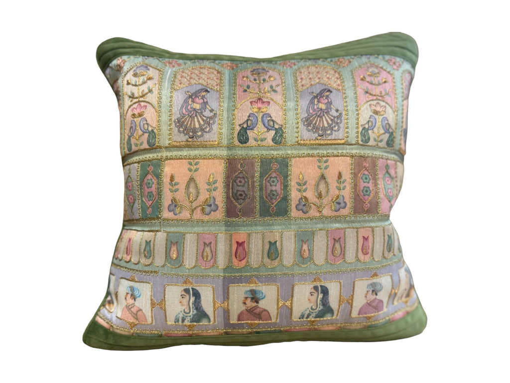 Velvet & Silk Mixed Cushion or Pillow Cover with Raja Rani Thread Work, Set of 1