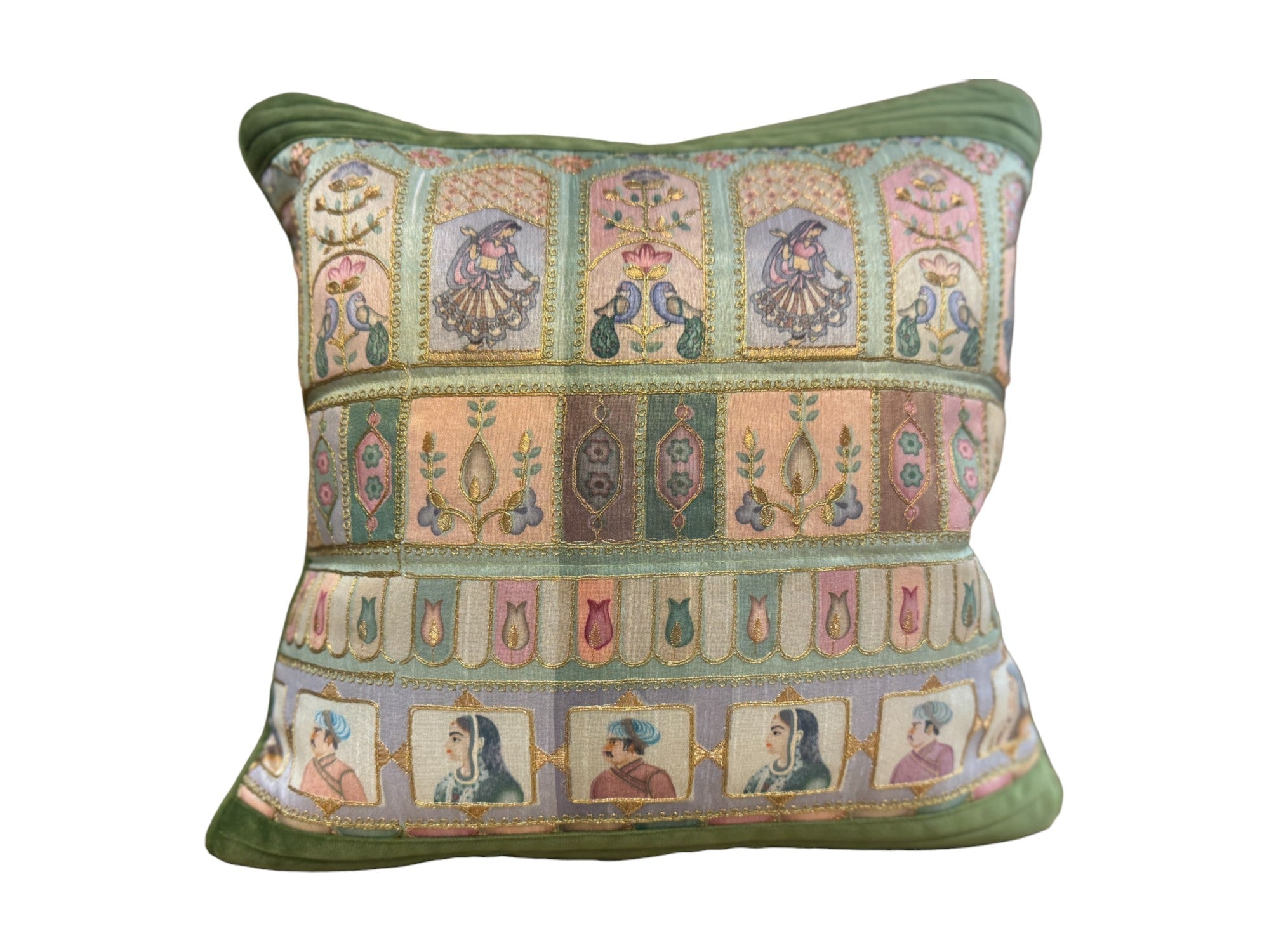 Velvet & Silk Mixed Cushion or Pillow Cover with Raja Rani Thread Work, Set of 1