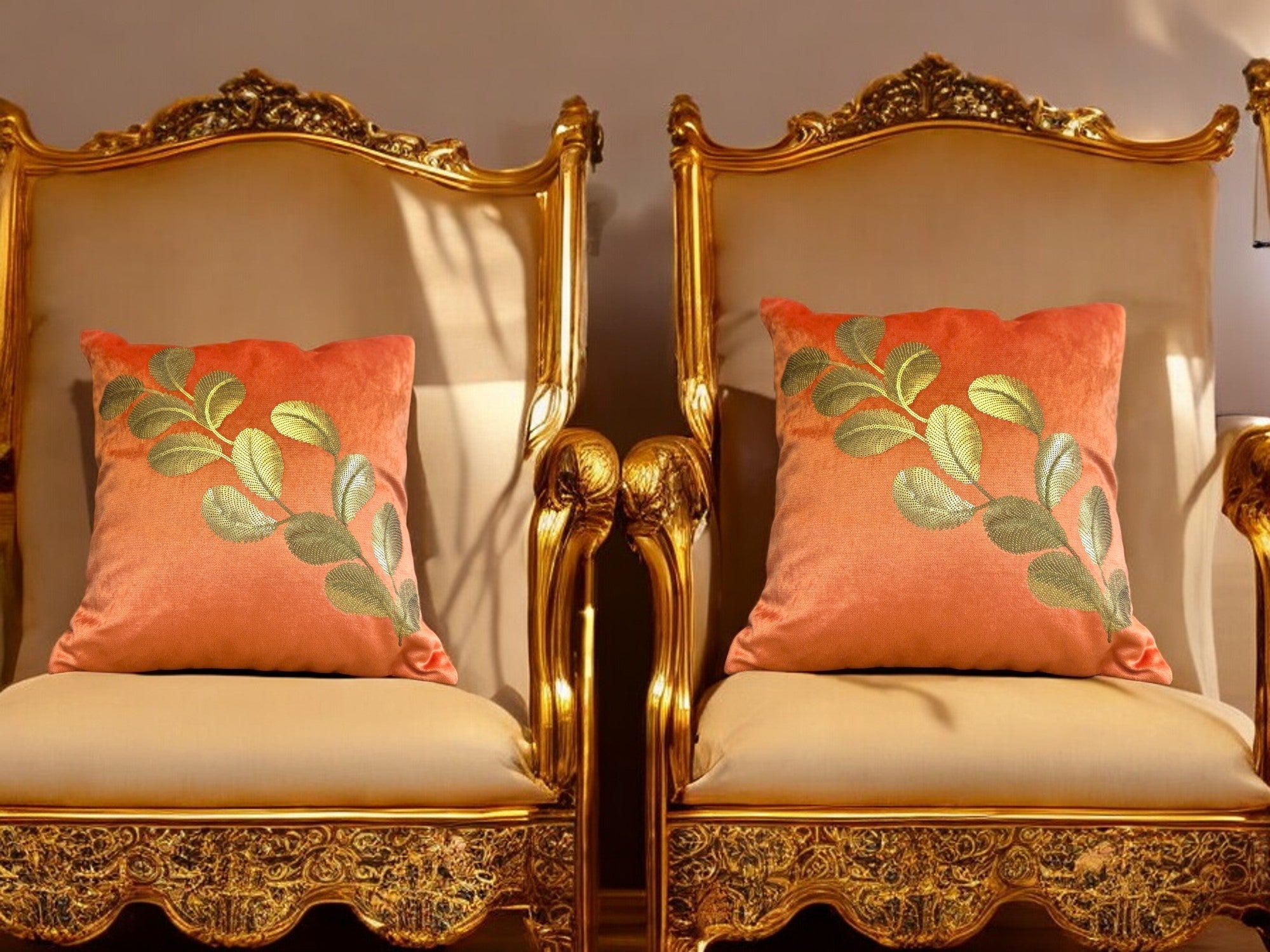 Velvet Cushion or Pillow Cover with Tree Branch Sequence Design, Set of 2