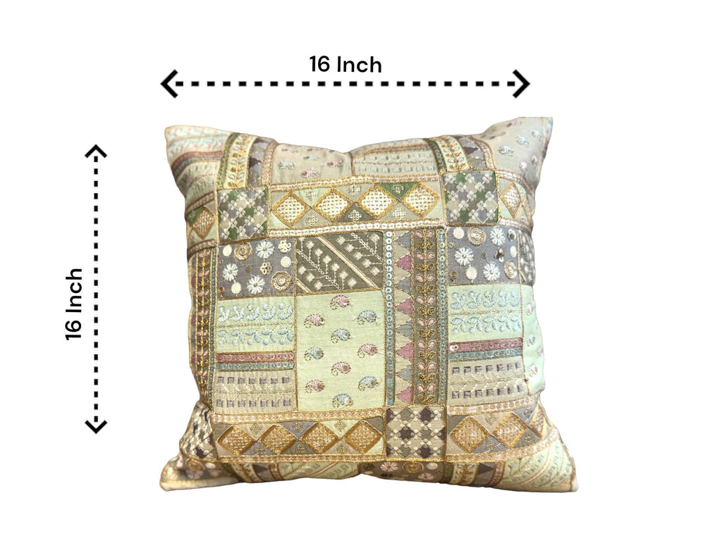 Silk Cushion or Pillow Cover with Heavy Traditional Indian Thread Work, Set of 2