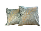Velvet Cushion or Pillow Cover with Golden Feather Embroidery, Set of 2