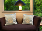Satin Cushion or Pillow Cover with Golden Flower & Leaf, Set of 2