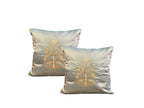 Satin Cushion or Pillow Cover with Golden Flower & Leaf, Set of 2