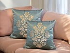 Satin Cushion or Pillow Cover with Golden & Ivory Embroidery, Set of 2