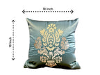 Satin Cushion or Pillow Cover with Golden & Ivory Embroidery, Set of 2