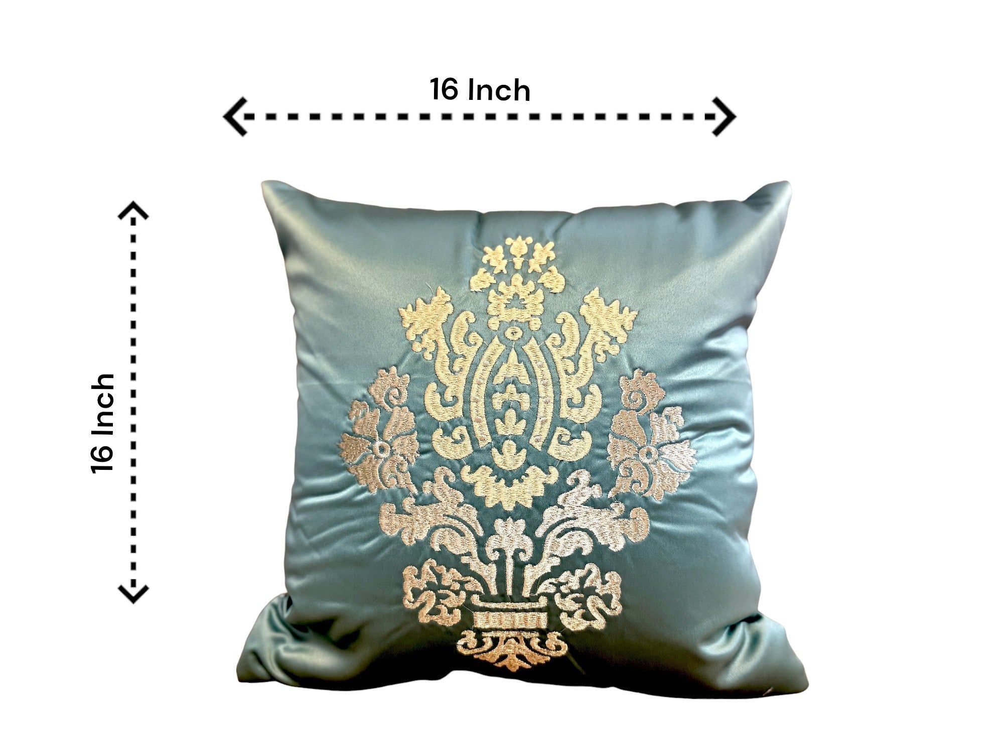 Satin Cushion or Pillow Cover with Golden & Ivory Embroidery, Set of 2