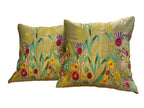 Satin Cushion or Pillow Cover with Garden Embroidery, Set of 2