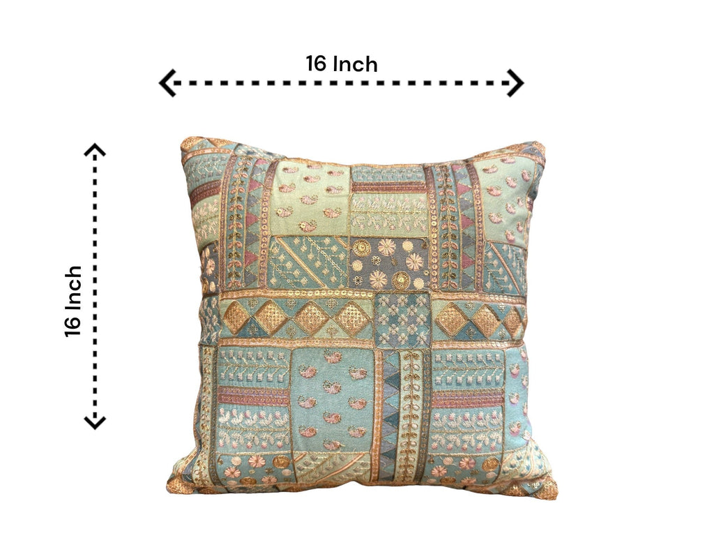 Silk Cushion or Pillow Cover with Heavy Traditional Indian Thread Work, Set of 2