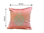 Satin Cushion or Pillow Cover with Golden Flower & Leaf, Set of 2
