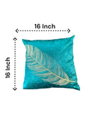 Velvet Cushion or Pillow Cover with Golden Feather Embroidery, Set of 2