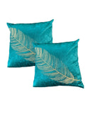 Velvet Cushion or Pillow Cover with Golden Feather Embroidery, Set of 2