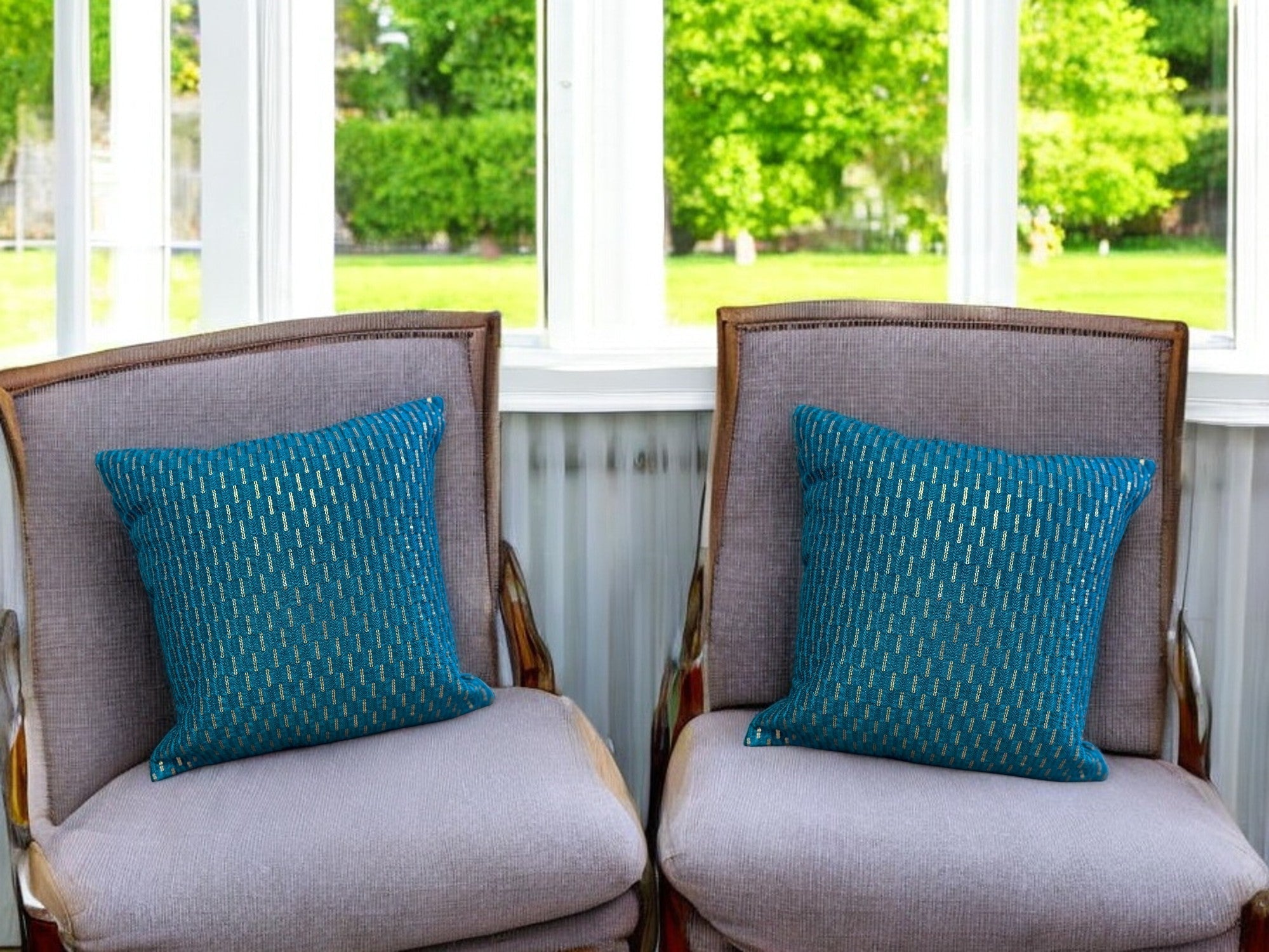 Silk Cushion or Pillow Cover with Full Sequence Design, Set of 2