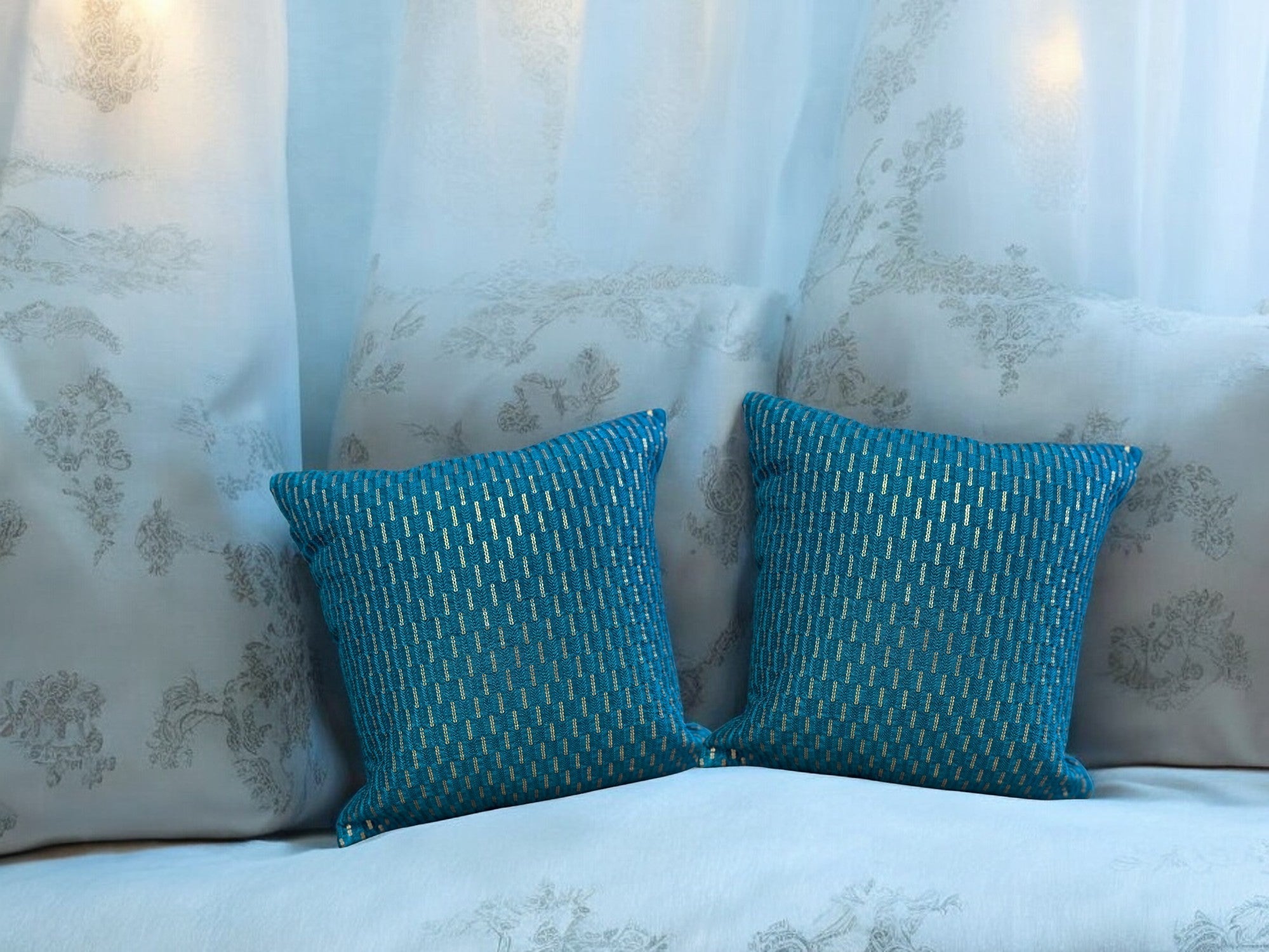 Silk Cushion or Pillow Cover with Full Sequence Design, Set of 2