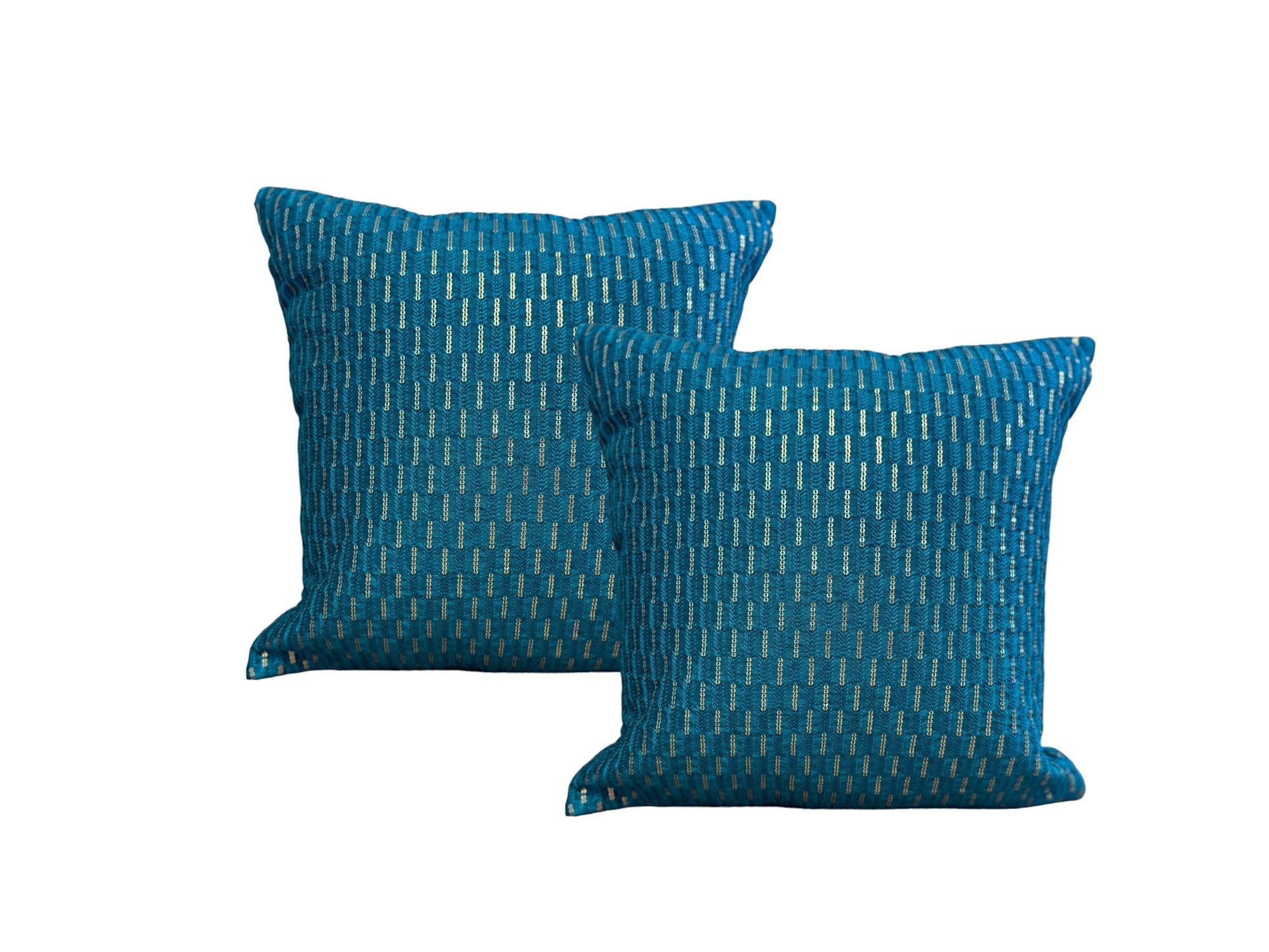 Silk Cushion or Pillow Cover with Full Sequence Design, Set of 2