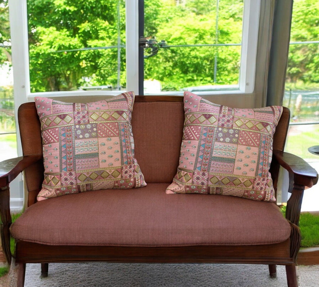Silk Cushion or Pillow Cover with Heavy Traditional Indian Thread Work, Set of 2