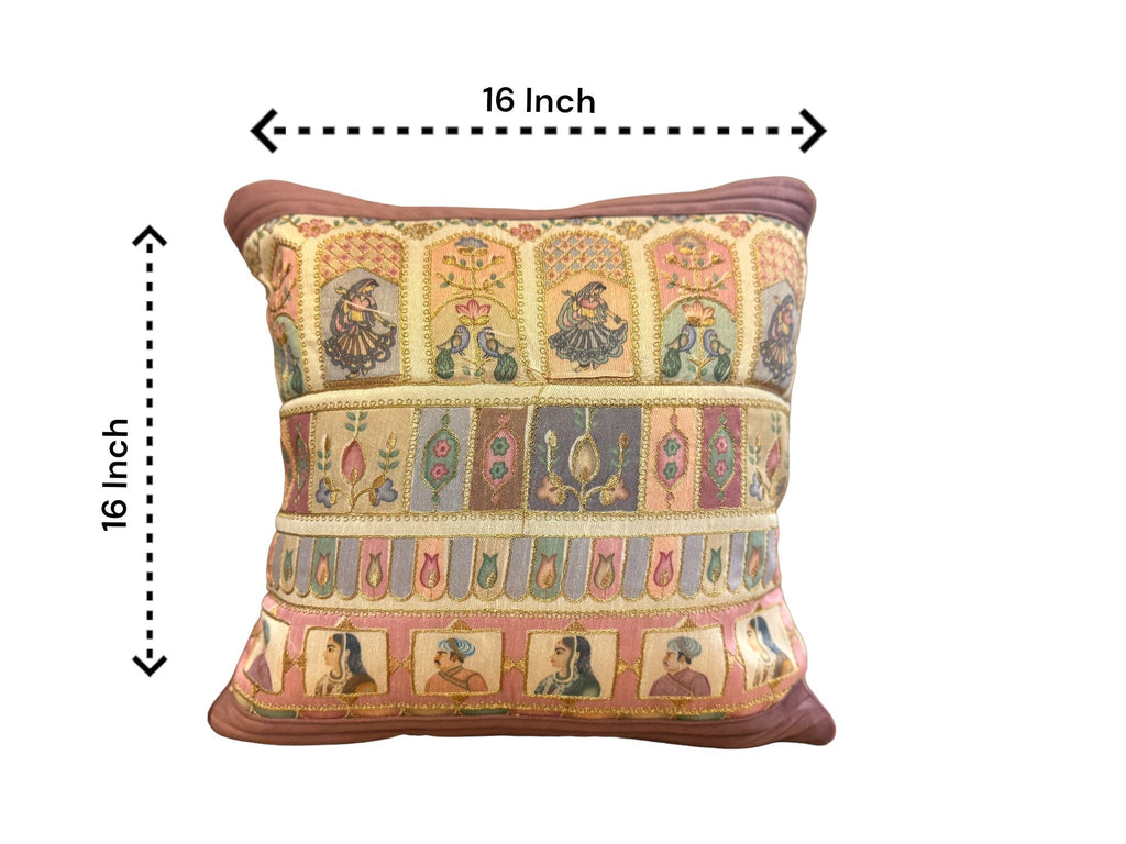 Velvet & Silk Mixed Cushion or Pillow Cover with Raja Rani Thread Work, Set of 1