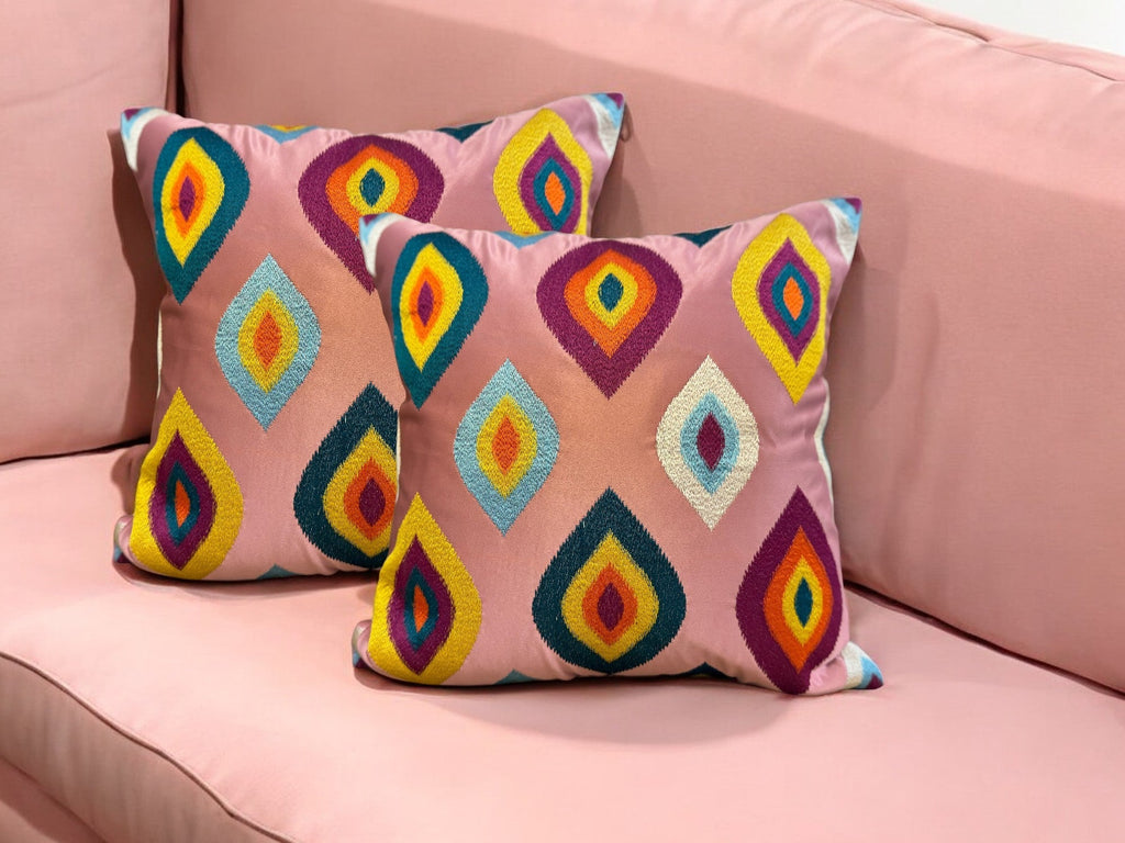 Satin Cushion or Pillow Cover with Eye Embroidery, Set of 2
