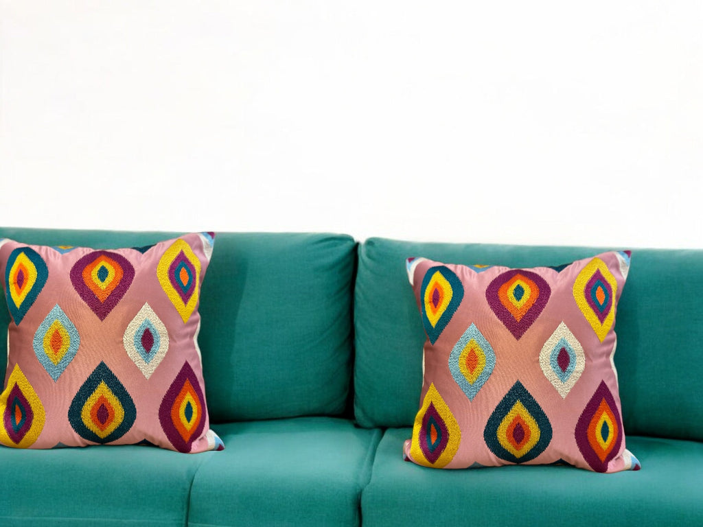 Satin Cushion or Pillow Cover with Eye Embroidery, Set of 2