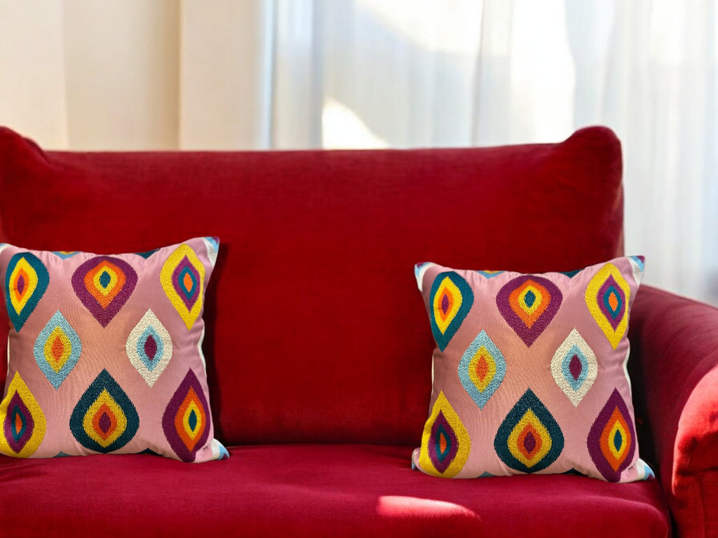 Satin Cushion or Pillow Cover with Eye Embroidery, Set of 2