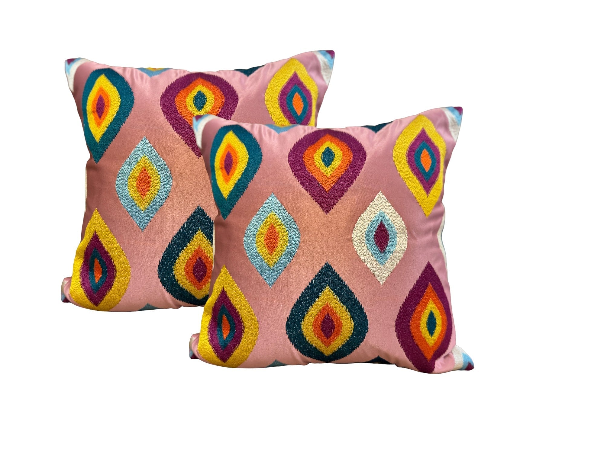 Satin Cushion or Pillow Cover with Eye Embroidery, Set of 2